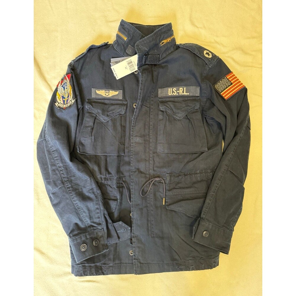 Polo Ralph Lauren Men’s Navy Blue Military Iconic Field Jacket USRL Patch Zip XS